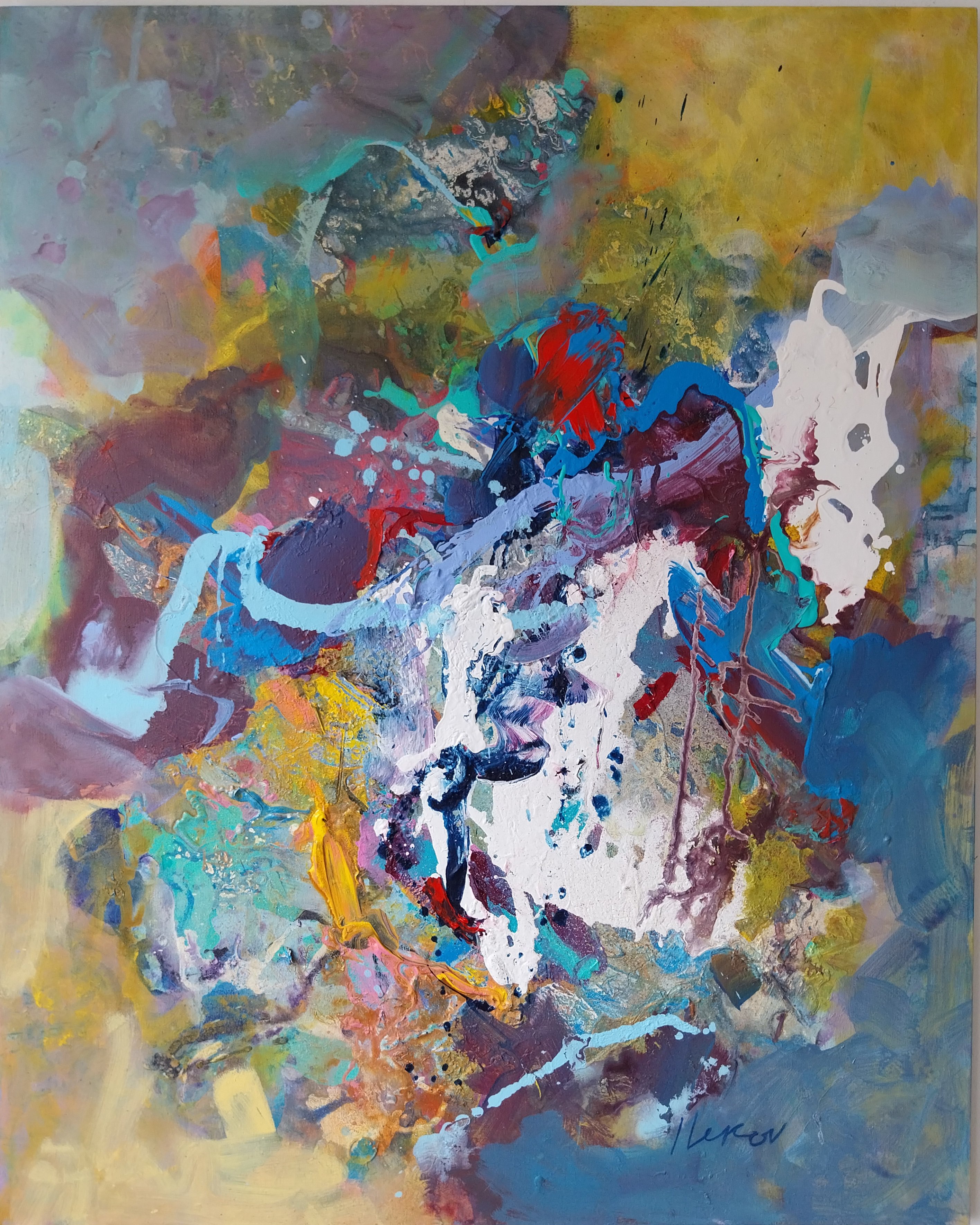 Abstract Acrylic Painting By Ivo Lekov, 31 X 39, No Name Ii, Original Artwork