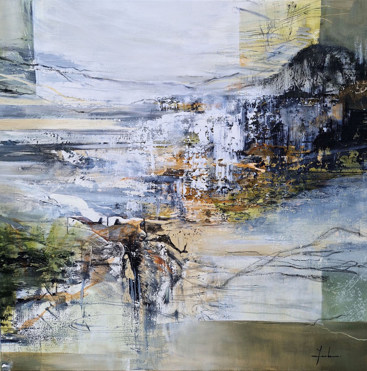 Impressionistic Landscape Acrylic Painting By Irina Laube, 39 X 39, Autumn Day, Original Artwork