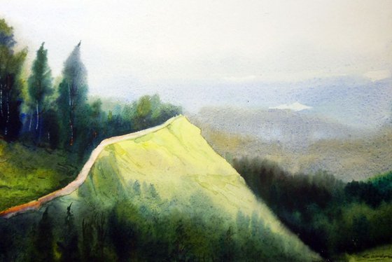 Beauty of Himalaya Narrow Road - Watercolor Paiting on Paper