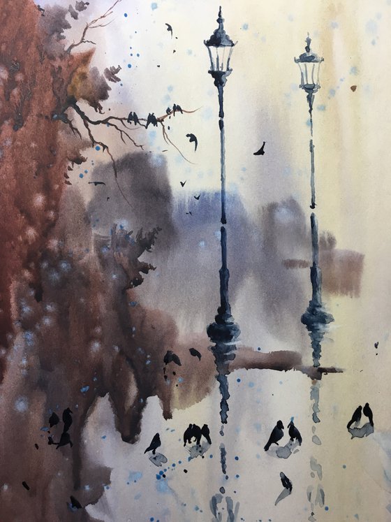 Sold Watercolor “After rain. Moody nature”