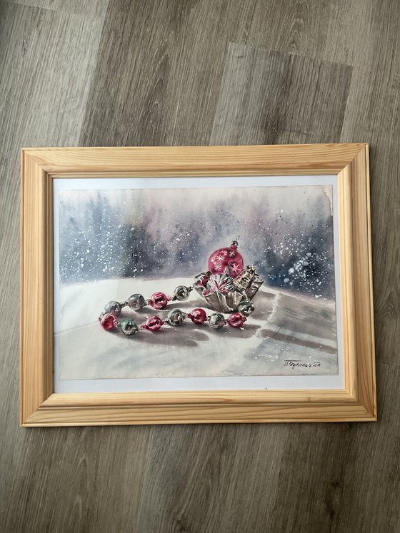 Vintage Christmas toys, original art