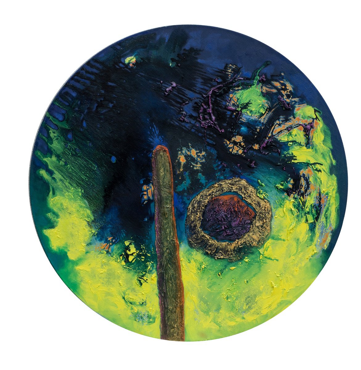 Organic Abstract Oil Painting By Mykola Dzhychka, 39 X 39", Expectation Egg, Original Artwork