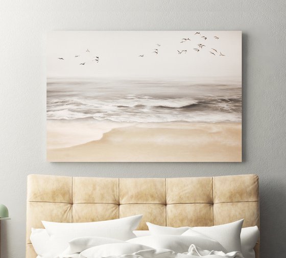 "Sea vibes 3" Beige gray seascape oil art