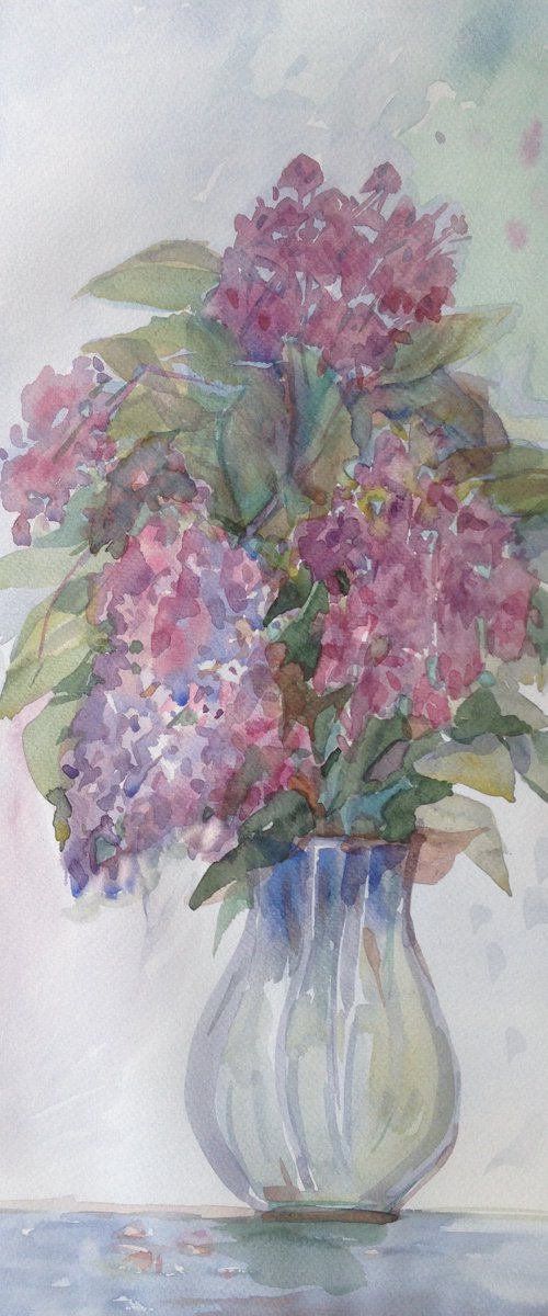 Ukrainian artwork lilac original flower in a vase by Roman Sergienko