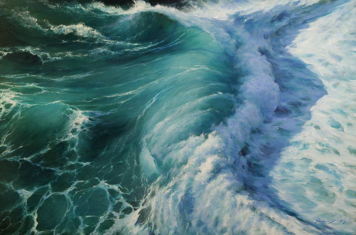 Photorealistic Landscape Oil Painting By Gennady Vylusk, 35 X 24, Sea Foam, Original Artwork