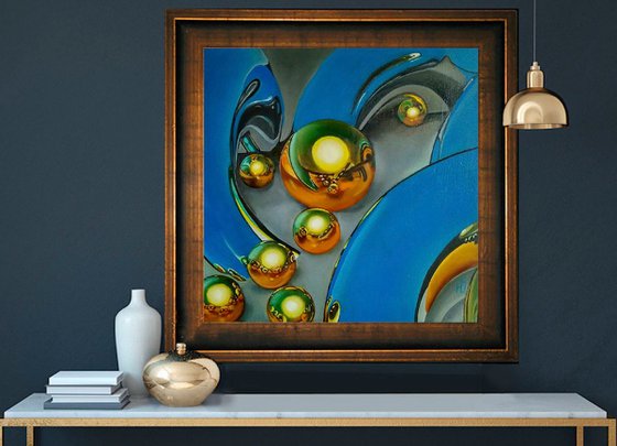 Golden Sphere Blue Background