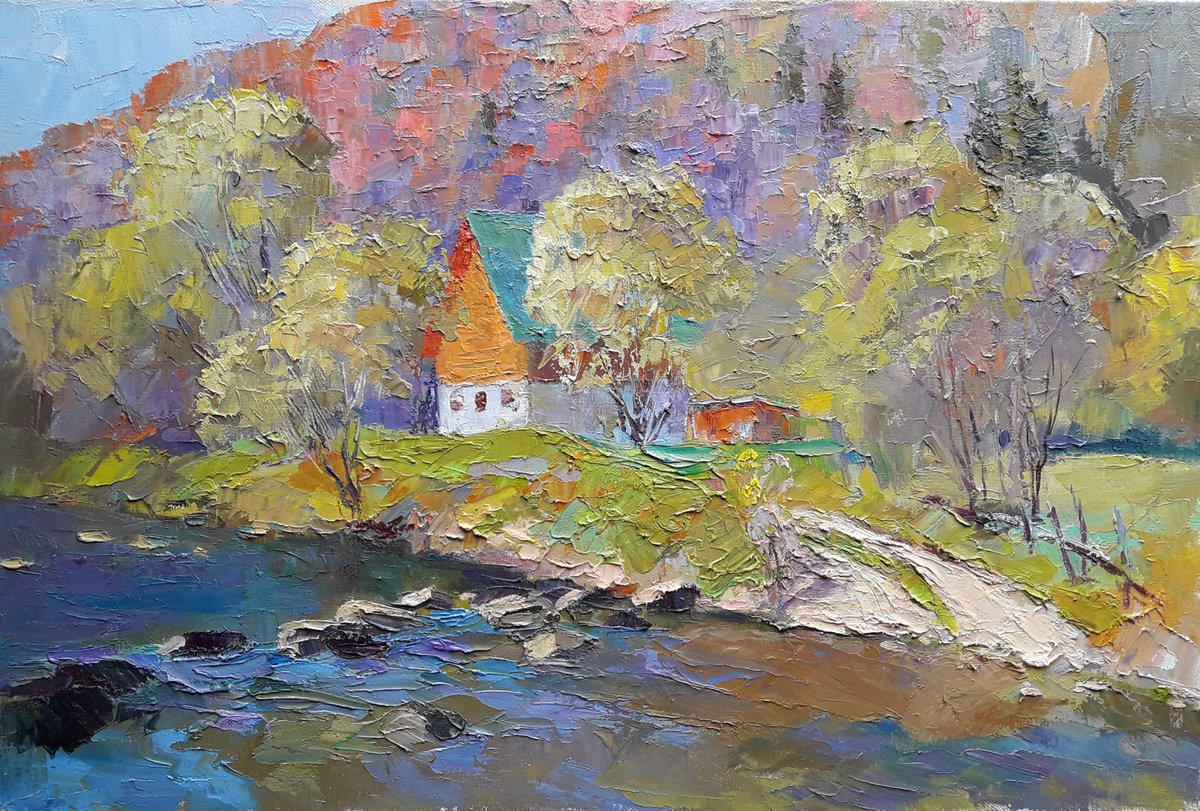 Oil painting Mountain stream nSerb326 by Boris Serdyuk