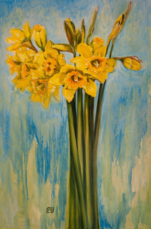 Daffodils - original oil painting spring flowers by Liudmila Pisliakova