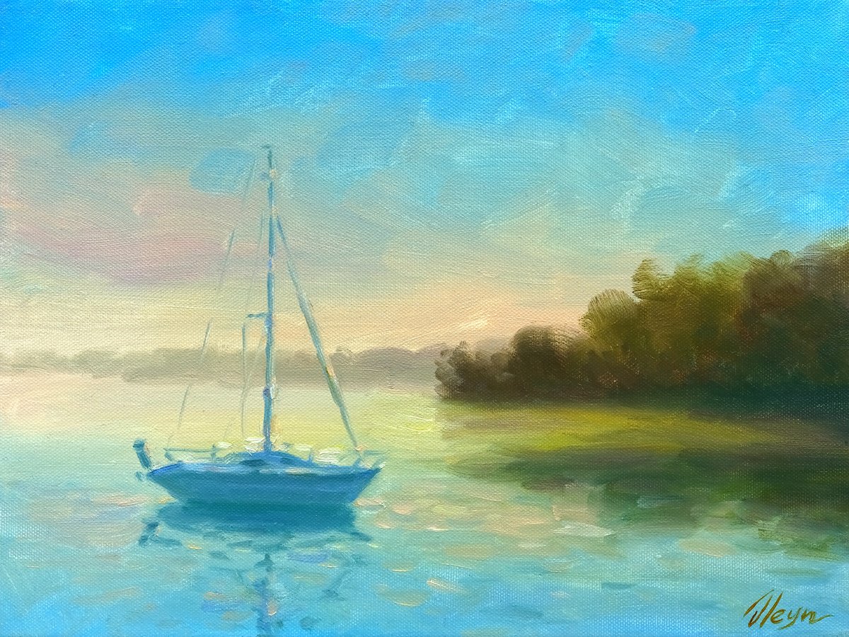 Impressionistic Landscape Oil Painting By Dmitry Oleyn, 16 X 12, Sunrise, Original Artwork