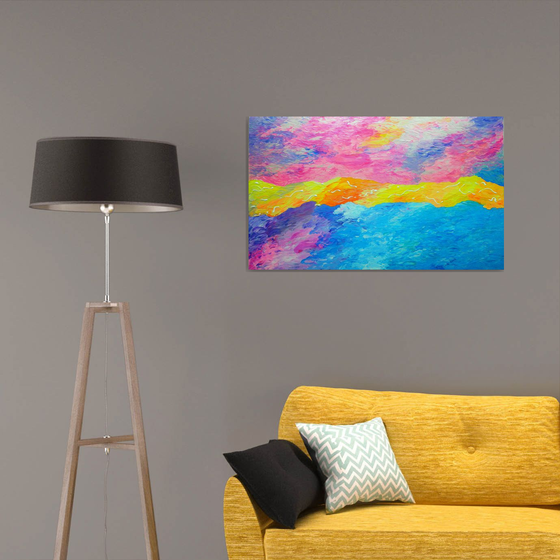 Awakening -  large, abstract colorful aerial sky painting; home, office decor; gift idea