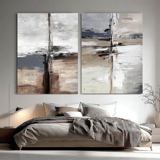 Parallel Ground.Neutral Abstract Diptych