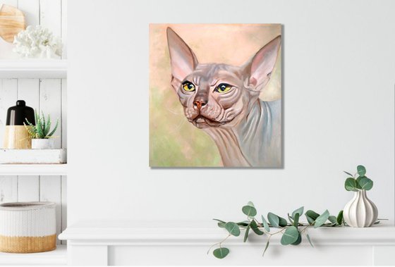 Sphinx cat, 45x50 cm, ready to hang.