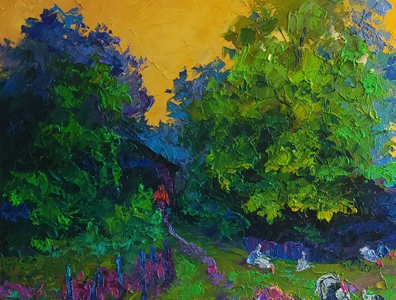 Evening and yellow sunset