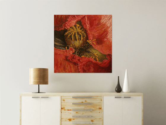 33.5" Red Poppy, Floral Art