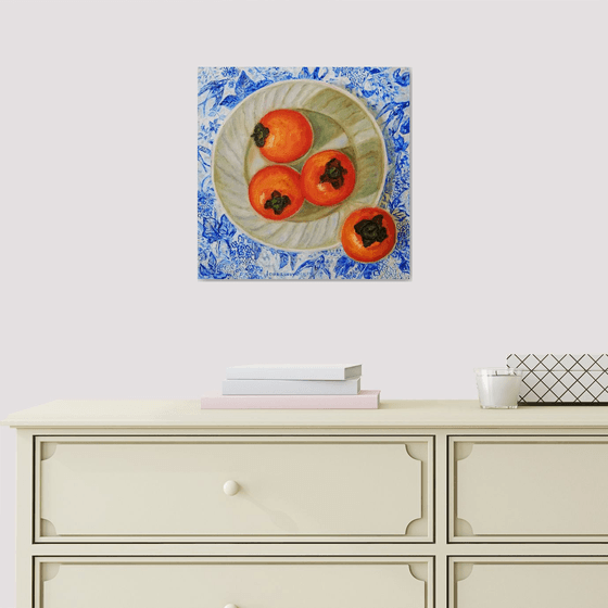 Plated Persimmons on Table