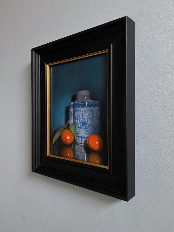 Oranges, with Antique Blue & White Ginger Vase.