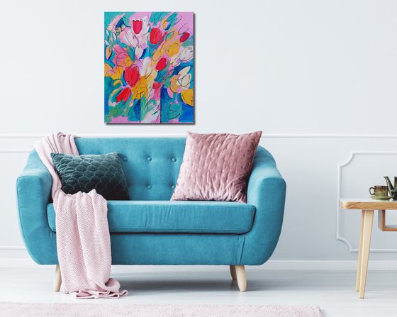 Spring Flowers on Pink III