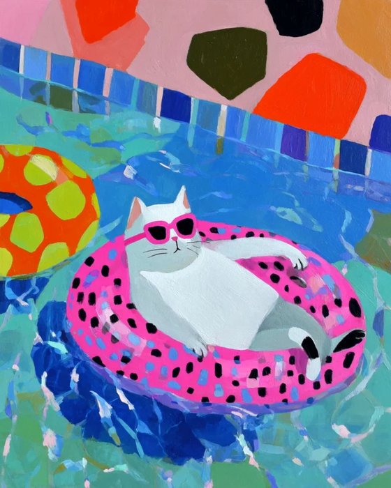 White Cat with Pink Glasses