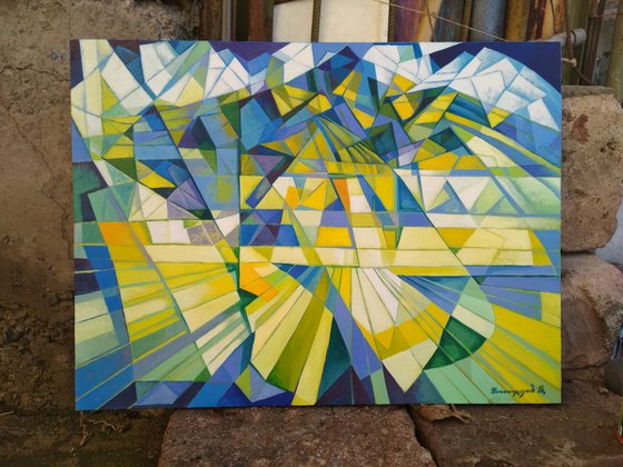 Cubism - Mountains - 3 (60x80cm, cubism, oil painting, ready to hang)