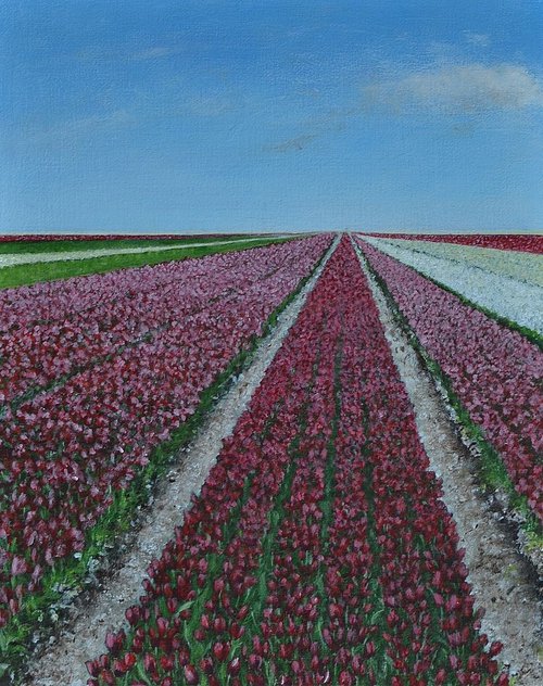 Tulips: Red, White and Green, 2018, 24 x 30 cm by Alma de Leeuw - van Wilgenburg