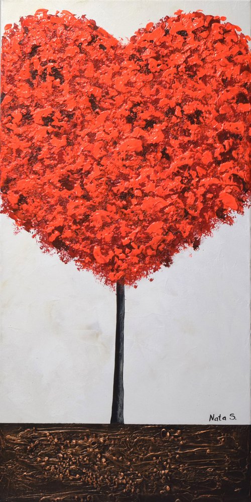 Heart Tree - Abstract Textured Red Tree Painting by Nataliya Stupak