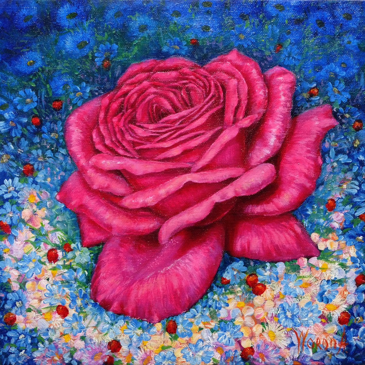 Photorealistic Botanical Oil Painting By Anastasia Woron, 12 X 12, Rose. Pink Rose, Original Artwork