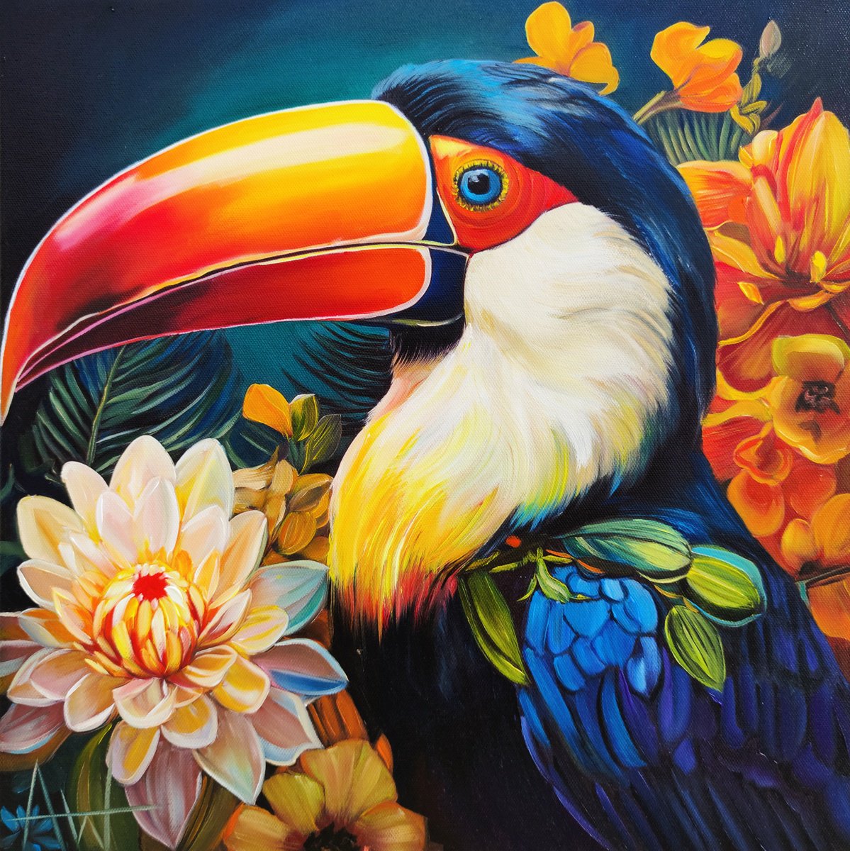 Photorealistic Animal Oil Painting By Angie Wright, 16 X 16, Captain Plumage, Original Artwork