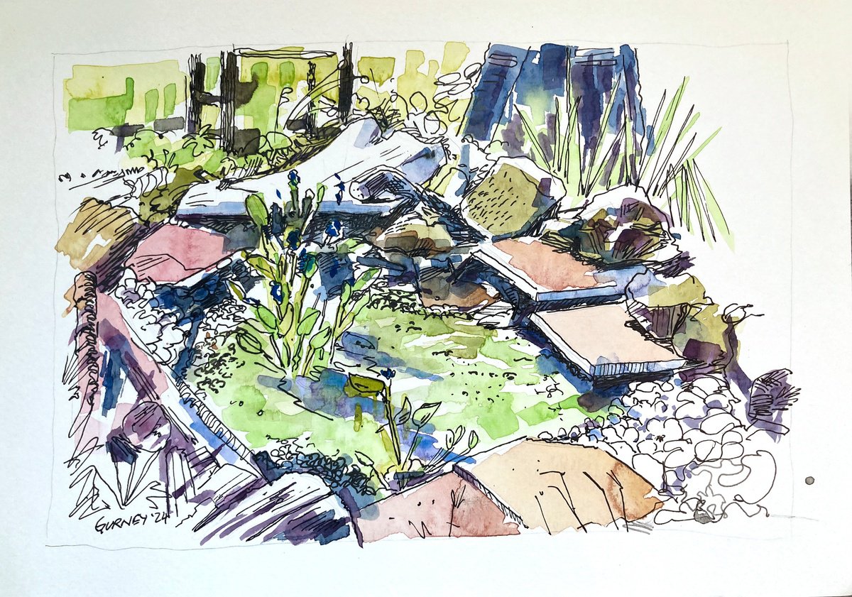 Impressionistic Botanical Painting By Paul Gurney, 12 X 8", Allotment Pond, Original Artwork