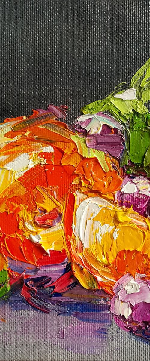Orange, Painting still life, oil painting, fruit on the table, canvas painting, impressionism, still life palette knife by Anastasia Kozorez