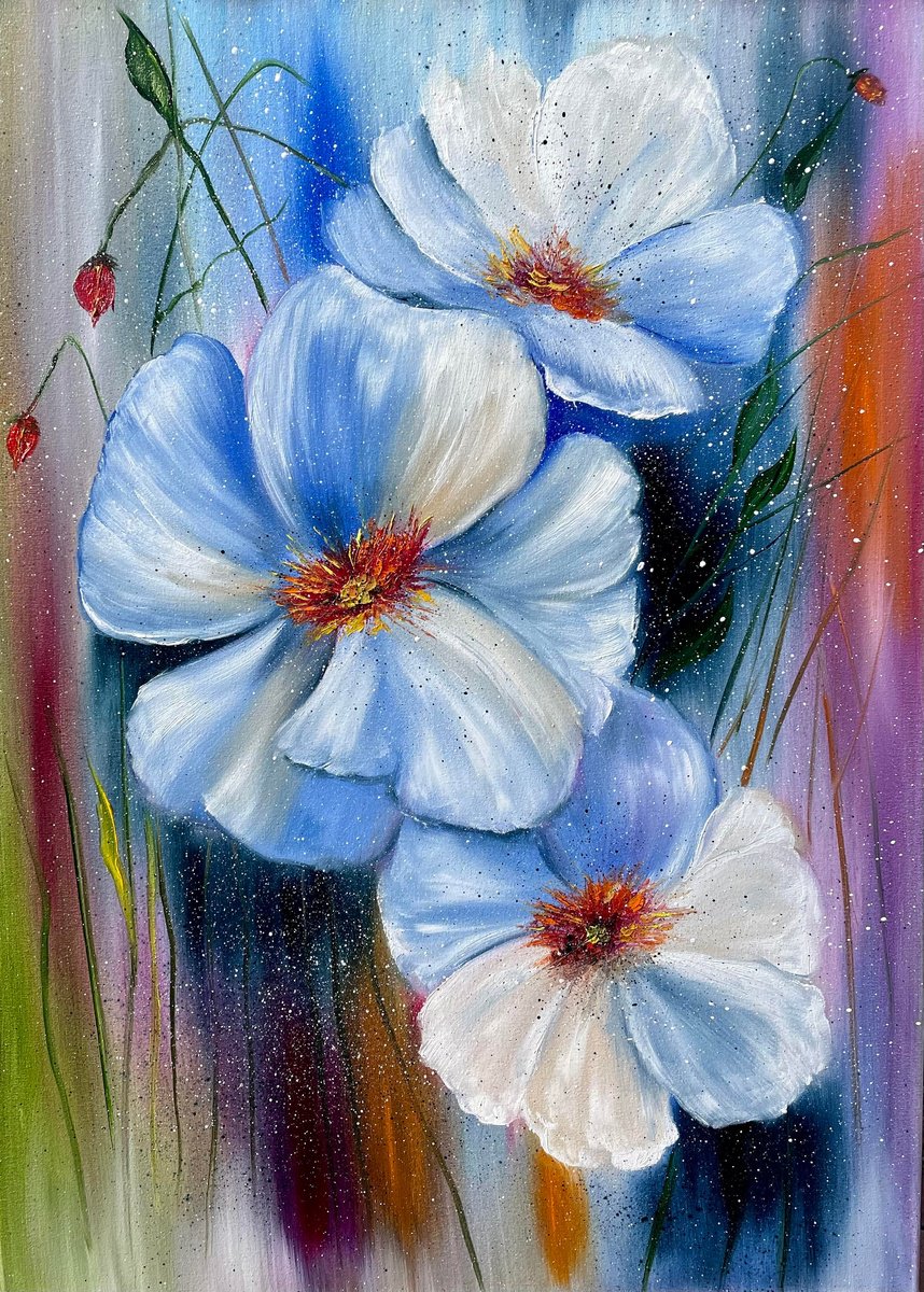 White and blue flowers by Tanja Frost