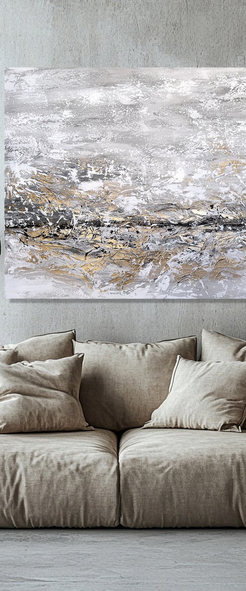 Golden Drift, textured collage landscape by Tatiana Malinovscaia