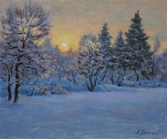 Cold Sunlight - original winter landscape, painting