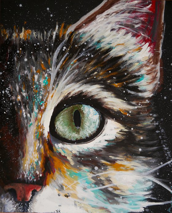 Portrait Je suis un fauve Cat ORIGINAL PAINTING SUNSET ABSTRACT MODERN CONTEMPORARY PAINTING DECORATIVE WALL ART HOME DECOR INTERIOR DESIGN HOTEL LIVING ROOM COLOR