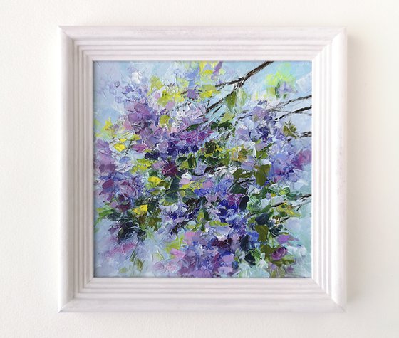 Lilac flowers, small impressionist floral painting