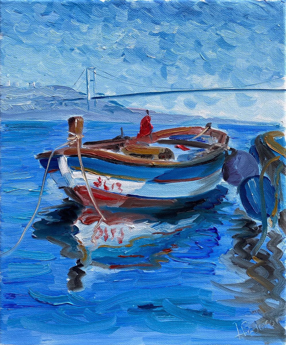 Impressionistic Landscape Oil Painting By Dmitry Fedorov, 10 X 12, Small Fishing Boat, Original Artwork