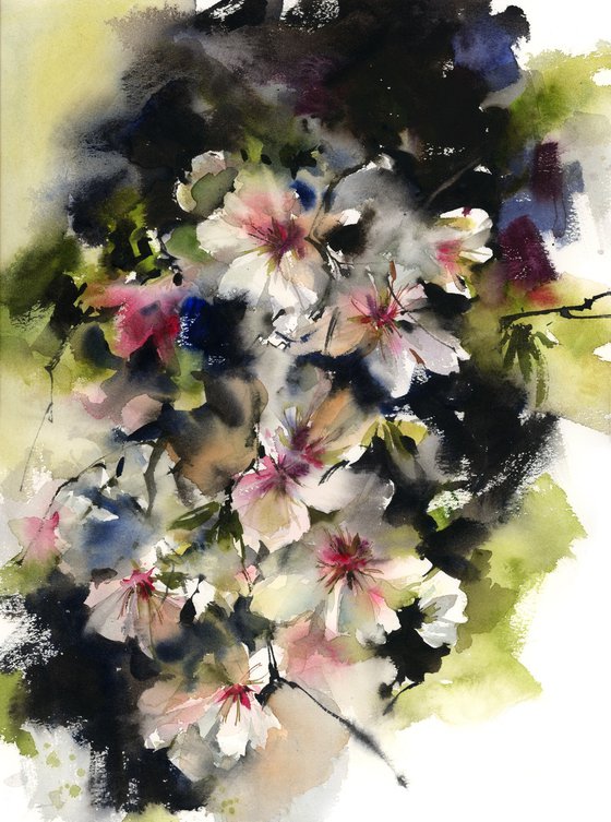 Almond Blooming Florals Watercolor Painting