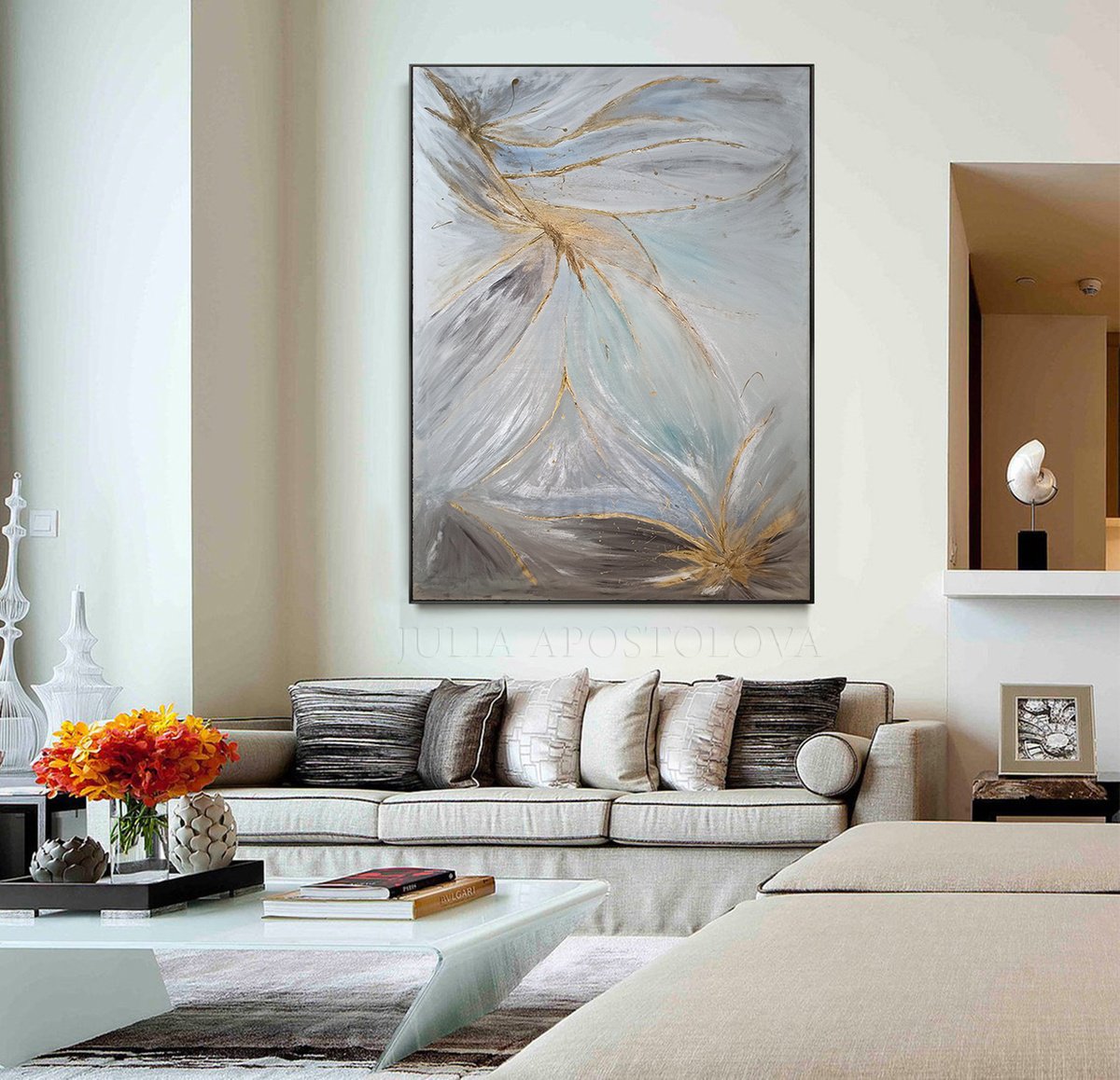 Elegant Wall Art, Minimalist Painting, Original Abstract Art, Gray ...