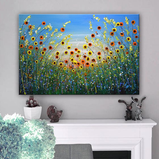 Sunflowers Field - Ready to Hang Painting 36" x 24" ( 92 x 61cm)