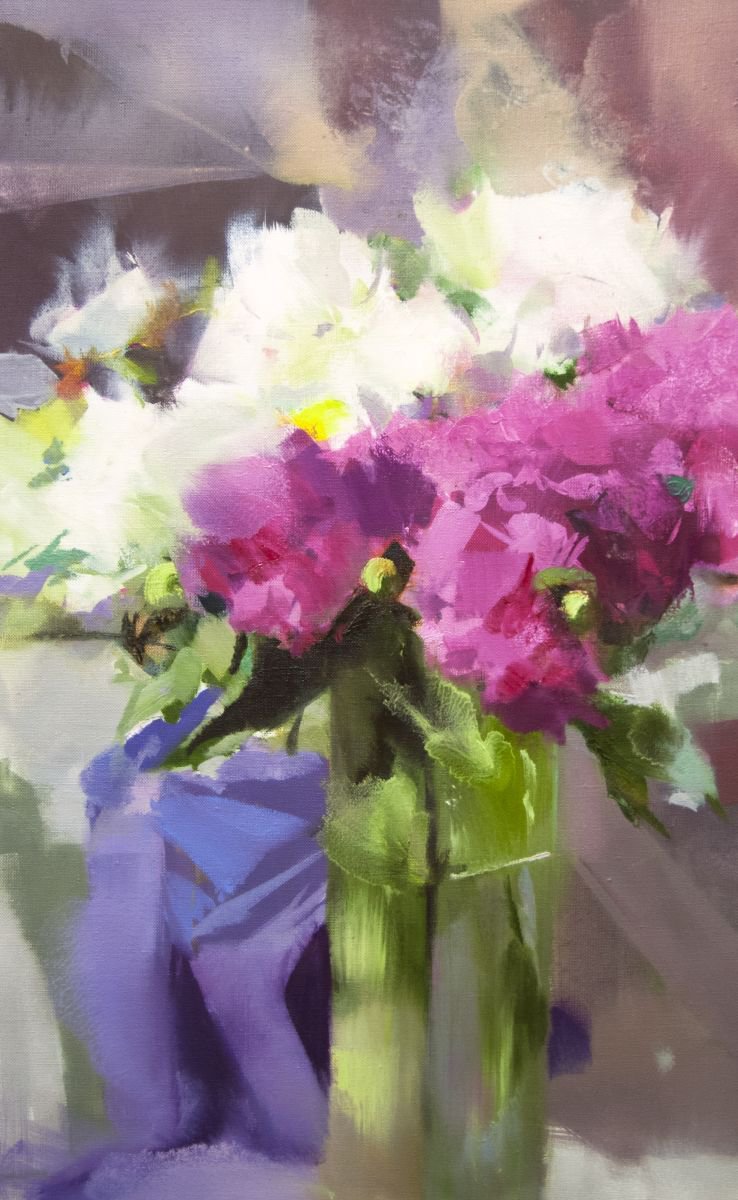 Contemporary Still Life Painting Peonies in the Sun by Yuri Pysar