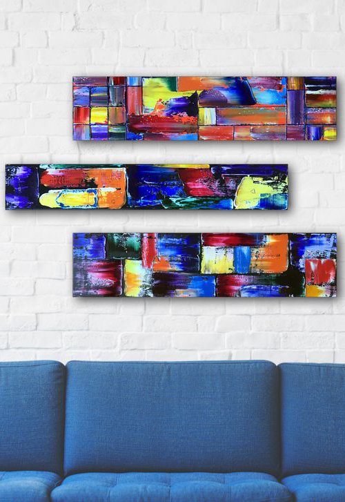 "Integration" - FREE USA SHIPPING + Save As A Series - Original PMS Abstract Triptych Oil Paintings On Wood - 33" x 20" by Preston M. Smith (PMS)