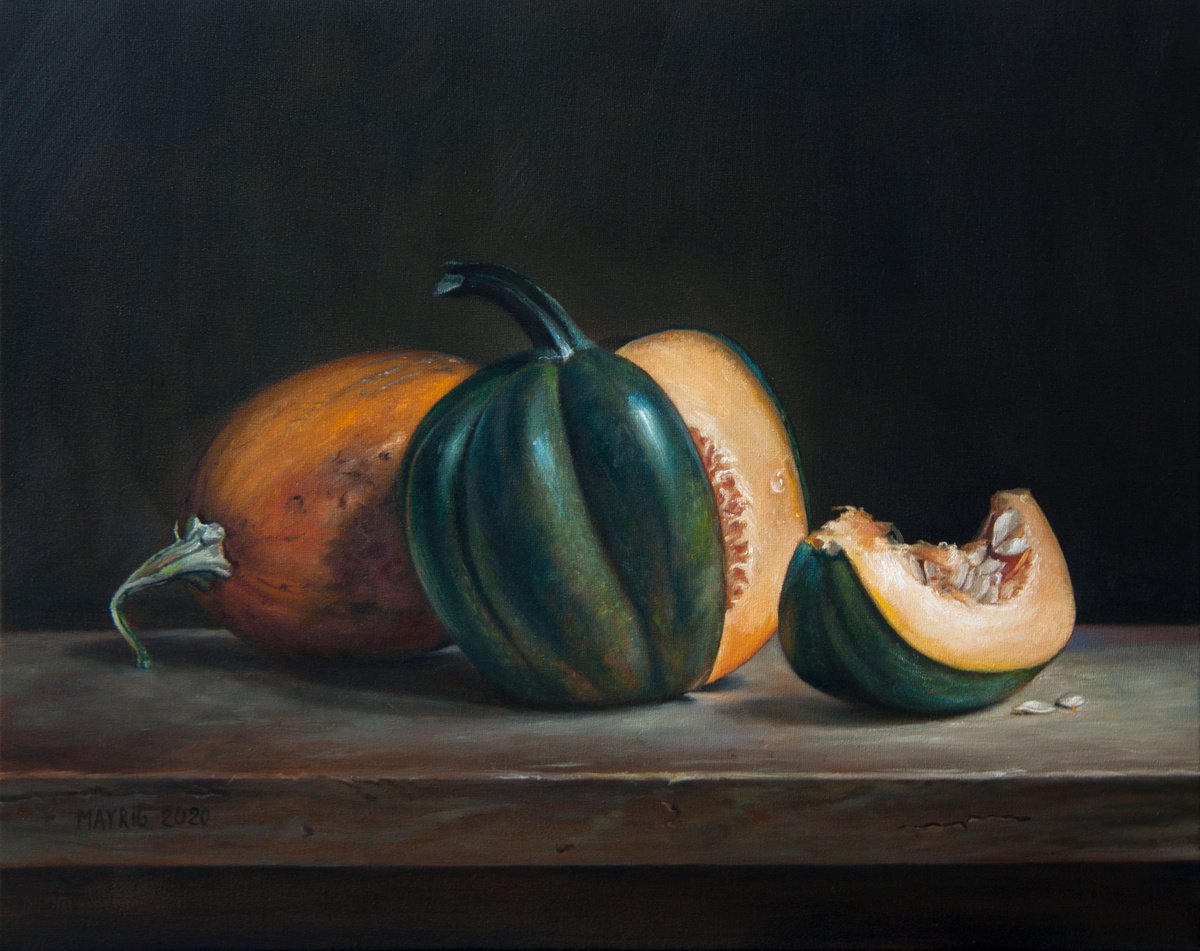 Photorealistic Oil Painting , Pumpkin Lovers By Mayrig Simonjan, 20 X 16, Artwork For Sale On Artfinder