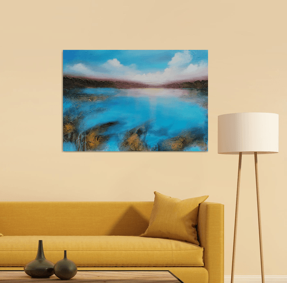 A XL large original semi-abstract beautiful structured mixed media painting of a seascape "Dream"