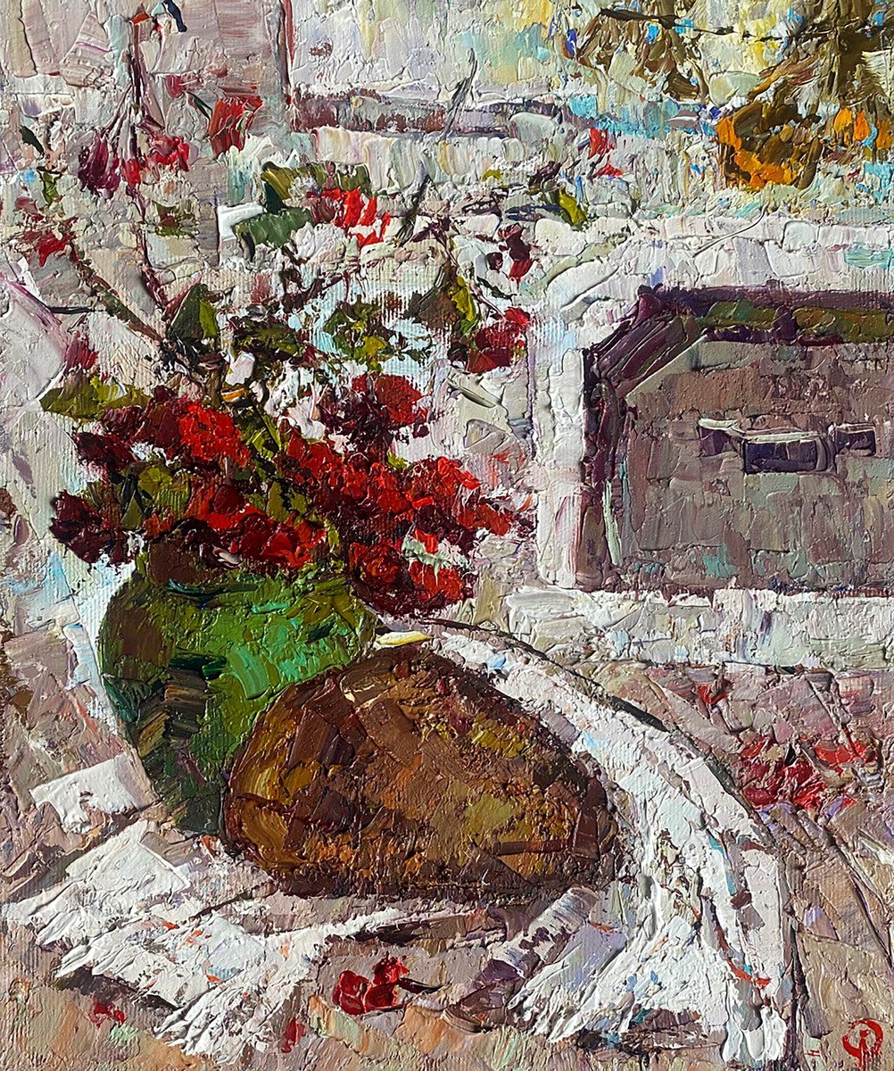 Viburnum on the table Oil painting by Kalenyuk Alex | Artfinder