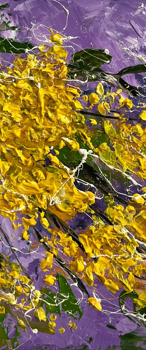 Mimosa original oil impasto painting by Halyna Kirichenko