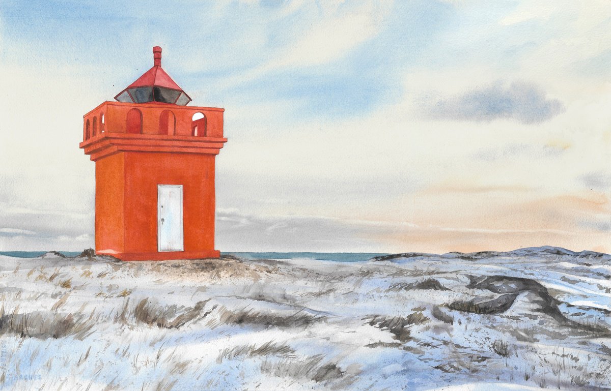 Orange Icelandic Lighthouse by Tetiana Koda