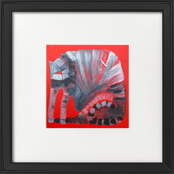 Tabby Cat on Red framed