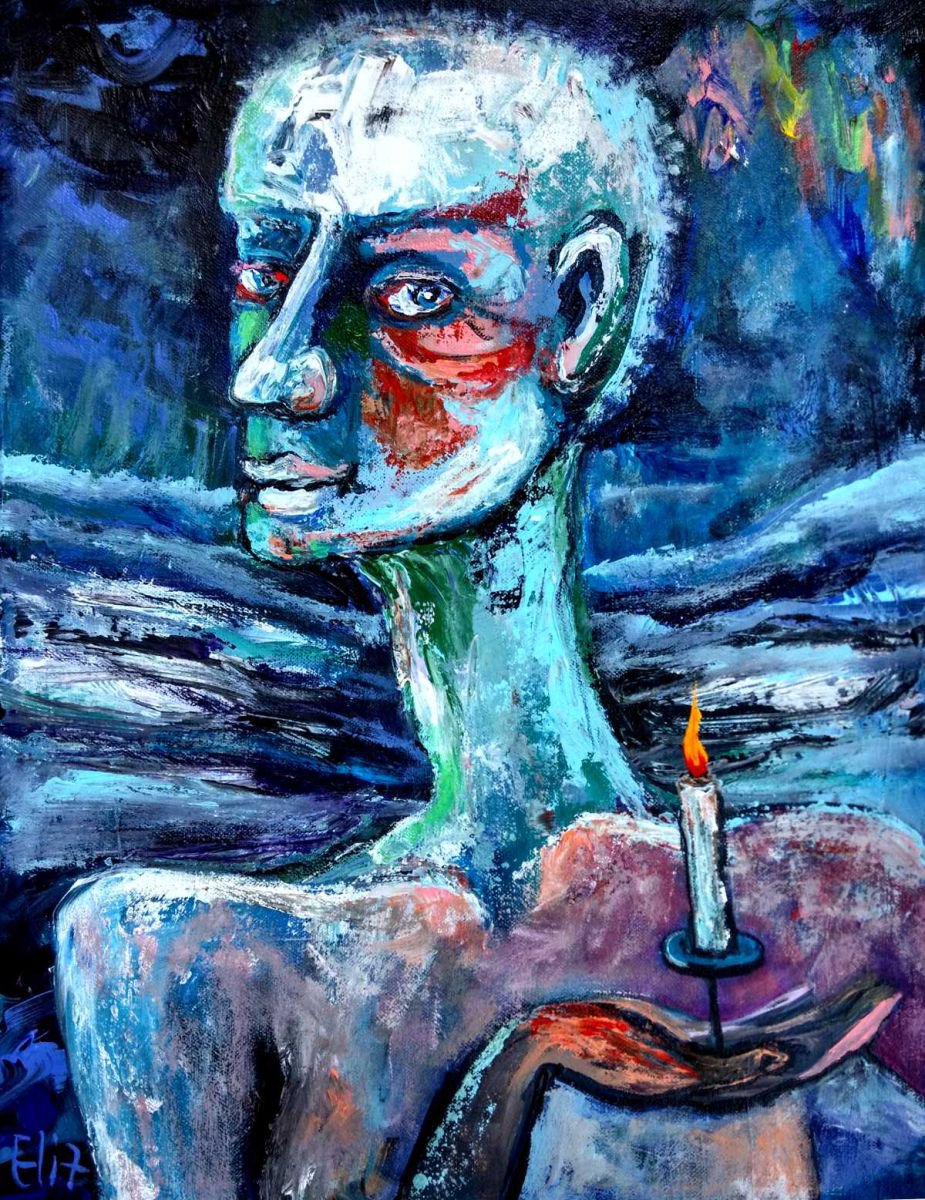 Expressive Portrait Acrylic Painting By Elisheva Nesis, 14 X 18, The Snow Queen, Original Artwork