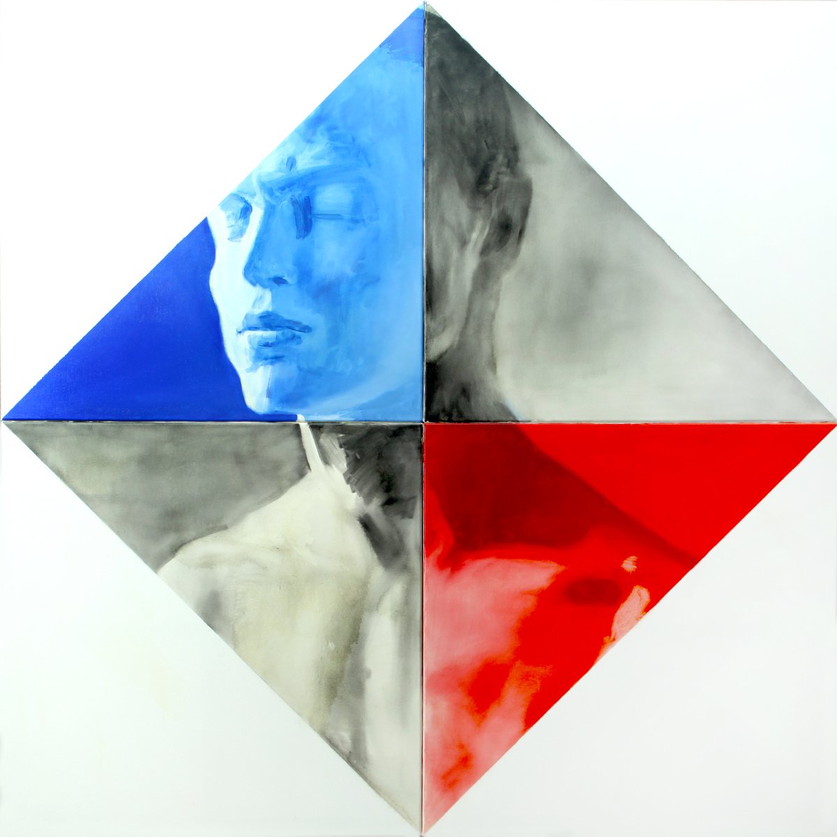 Urban And Pop Portrait Oil Painting By Moussin Irjan, 63 X 63", Equilibrium 160 X 160 Cm., Original Artwork