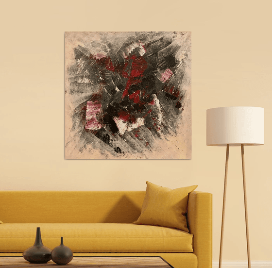 Abstract XL Natural colors, Red, Grey , ecru, black