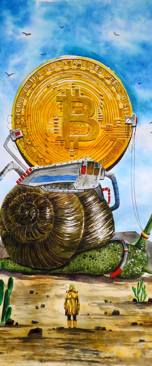 "Crypto Gary" 2021 Watercolor on paper 60x42 by Eugene Gorbachenko